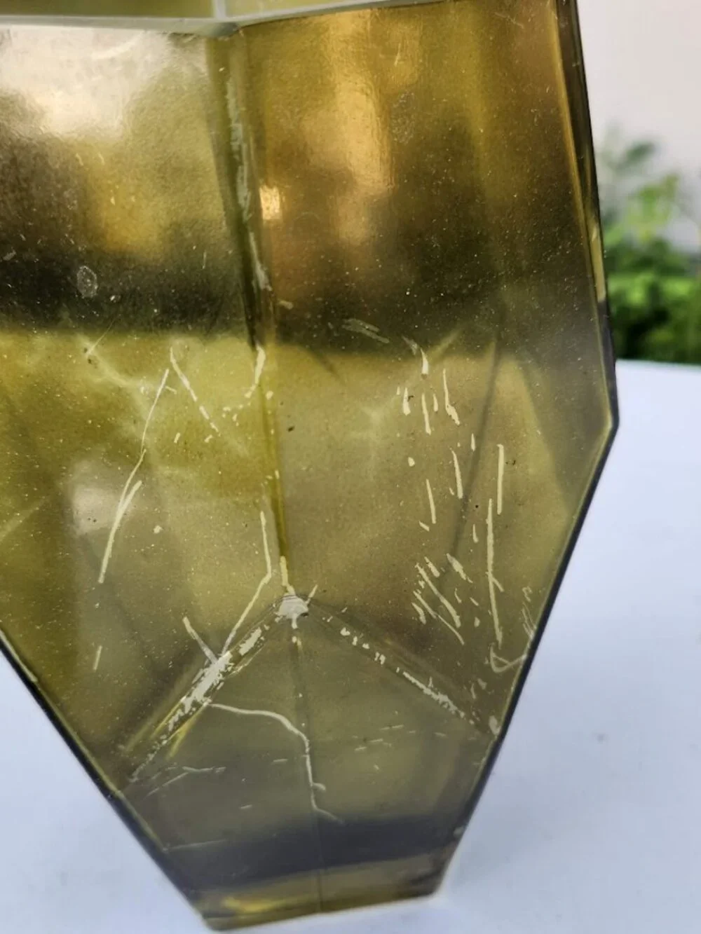 Beautiful Vintage Green Hexagon Vase Terrarium Decor Mid Century Modern Glass Ru